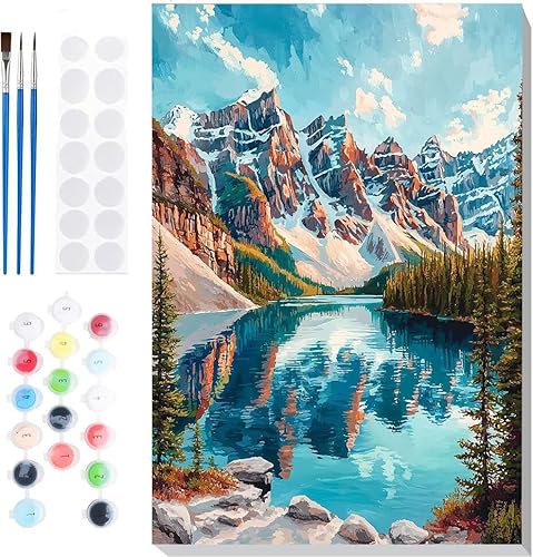 Malen Nach Zahlen Erwachsene, Malen nach Zahlen Kinder Bergwasser DIY Handgemal Acryl Ölmalerei auf Leinwand mit Pinseln, Wanddekoration Zuhause, Stressabbau Kreatives Hobby, Ohne Rahmen 8x12 in B-89 von Generic