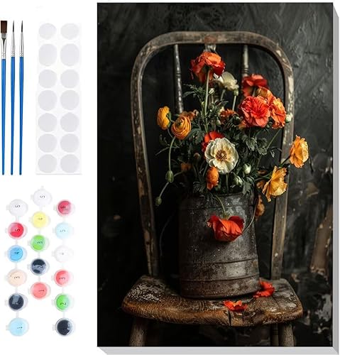 Malen Nach Zahlen Erwachsene, Malen nach Zahlen Kinder Blumen Blumen DIY Handgemal Acryl Ölmalerei auf Leinwand mit Pinseln, Wanddekoration Zuhause, Kreatives Hobby, Ohne Rahmen 16 x 20 in B-46 von Generic
