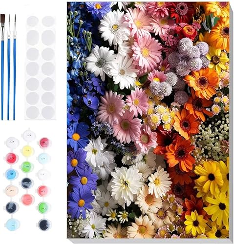 Malen Nach Zahlen Erwachsene, Malen nach Zahlen Kinder Blumen Blumen DIY Handgemal Acryl Ölmalerei auf Leinwand mit Pinseln, Wanddekoration Zuhause, Kreatives Hobby, Ohne Rahmen 24 x 32 in B-49 von Generic