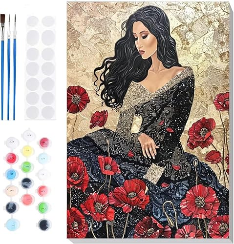 Malen Nach Zahlen Erwachsene, Malen nach Zahlen Kinder Blumen Frau DIY Handgemal Acryl Ölmalerei auf Leinwand mit Pinseln, Wanddekoration Zuhause, Kreatives Hobby, Ohne Rahmen 10 x 14 in B-54 von Generic