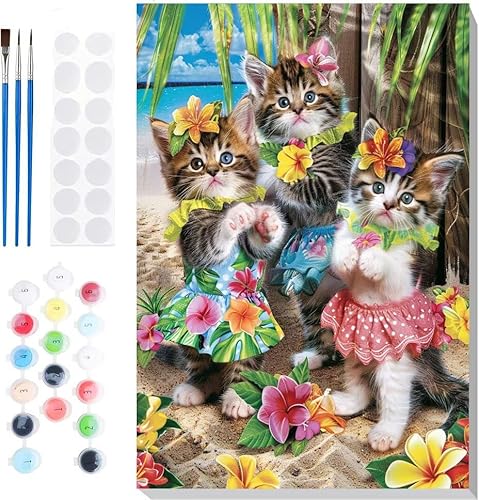 Malen Nach Zahlen Erwachsene, Malen nach Zahlen Kinder Blumen Katze DIY Handgemal Acryl Ölmalerei auf Leinwand mit Pinseln, Wanddekoration Zuhause, Kreatives Hobby, Ohne Rahmen 32 x 44 in B-53 von Generic