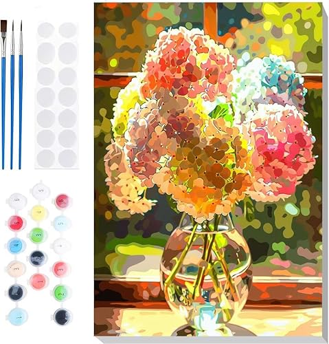 Malen Nach Zahlen Erwachsene, Malen nach Zahlen Kinder Blumenfenster DIY Handgemal Acryl Ölmalerei auf Leinwand mit Pinseln, Wanddekoration Zuhause, Kreatives Hobby, Ohne Rahmen 10 x 14 in B-39 von Generic