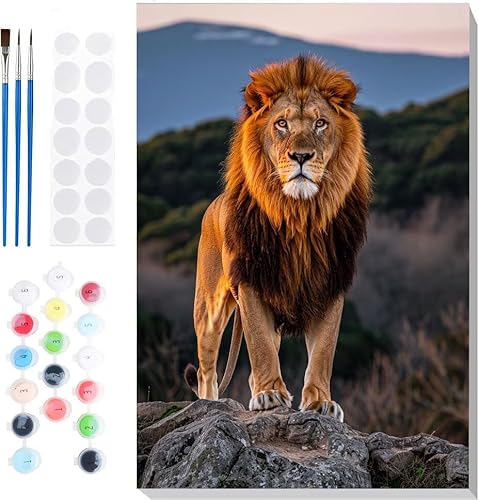 Malen Nach Zahlen Erwachsene, Malen nach Zahlen Kinder Der Lion Mountain DIY Handgemal Acryl Ölmalerei auf Leinwand mit Pinseln, Wanddekoration Zuhause, Kreatives Hobby, Ohne Rahmen 36 x 48 in B-91 von Generic