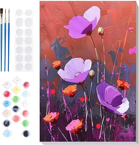 Malen Nach Zahlen Erwachsene, Malen nach Zahlen Kinder Farbe Blumen DIY Handgemal Acryl Ölmalerei auf Leinwand mit Pinseln, Wanddekoration Zuhause, Kreatives Hobby, Ohne Rahmen 28 x 36 in B-4 von Generic