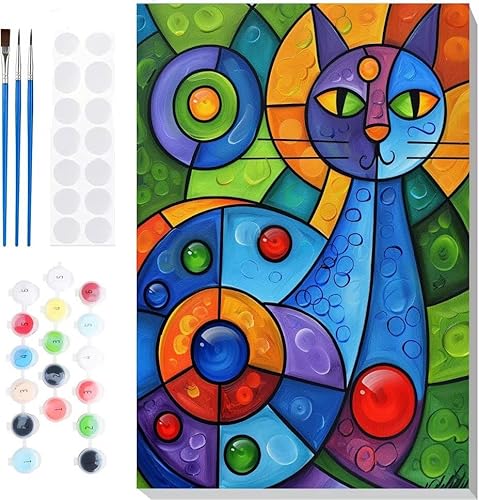 Malen Nach Zahlen Erwachsene, Malen nach Zahlen Kinder Farbe Katze DIY Handgemal Acryl Ölmalerei auf Leinwand mit Pinseln, Wanddekoration Zuhause, Stressabbau Kreatives Hobby, Ohne Rahmen 36x48 in B6 von Generic