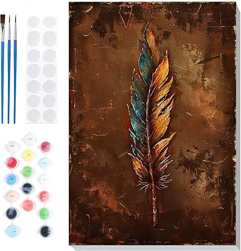 Malen Nach Zahlen Erwachsene, Malen nach Zahlen Kinder Federn DIY Handgemal Acryl Ölmalerei auf Leinwand mit Pinseln, Wanddekoration Zuhause, Stressabbau Kreatives Hobby, Ohne Rahmen 32 x 44 in B-115 von Generic