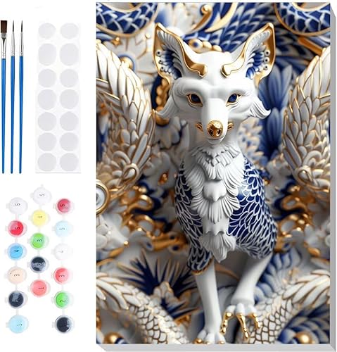 Malen Nach Zahlen Erwachsene, Malen nach Zahlen Kinder Fuchs Tier DIY Handgemal Acryl Ölmalerei auf Leinwand mit Pinseln, Wanddekoration Zuhause, Stressabbau Kreatives Hobby, Ohne Rahmen 20x28 in B33 von Generic