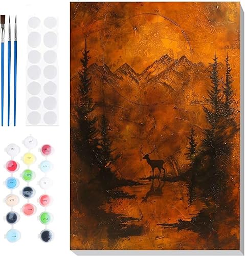 Malen Nach Zahlen Erwachsene, Malen nach Zahlen Kinder Hirsch Wald DIY Handgemal Acryl Ölmalerei auf Leinwand mit Pinseln, Wanddekoration Zuhause, Kreatives Hobby, Ohne Rahmen 32 x 44 in B-68 von Generic