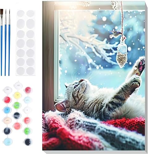 Malen Nach Zahlen Erwachsene, Malen nach Zahlen Kinder Katzen Fenster DIY Handgemal Acryl Ölmalerei auf Leinwand mit Pinseln, Wanddekoration Zuhause, Kreatives Hobby, Ohne Rahmen 10 x 14 in B-72 von Generic