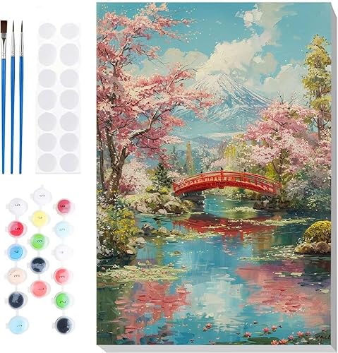 Malen Nach Zahlen Erwachsene, Malen nach Zahlen Kinder Landschaftsbrücke DIY Handgemal Acryl Ölmalerei auf Leinwand mit Pinseln, Wanddekoration Zuhause, Kreatives Hobby, Ohne Rahmen 10 x 14 in B-20 von Generic