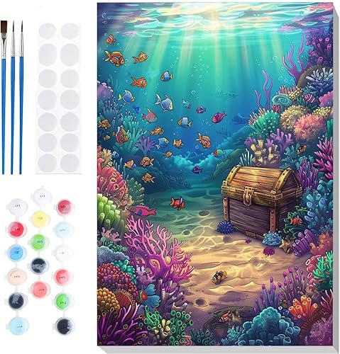 Malen Nach Zahlen Erwachsene, Malen nach Zahlen Kinder Meeresfisch DIY Handgemal Acryl Ölmalerei auf Leinwand mit Pinseln, Wanddekoration Zuhause, Kreatives Hobby, Ohne Rahmen 32 x 44 in B-10 von Generic