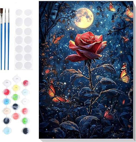 Malen Nach Zahlen Erwachsene, Malen nach Zahlen Kinder Mond Rose DIY Handgemal Acryl Ölmalerei auf Leinwand mit Pinseln, Wanddekoration Zuhause, Stressabbau Kreatives Hobby, Ohne Rahmen 10x14 in B118 von Generic