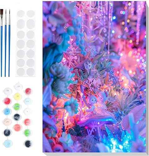Malen Nach Zahlen Erwachsene, Malen nach Zahlen Kinder Pilze glänzende Bäume DIY Handgemal Acryl Ölmalerei auf Leinwand mit Pinseln, Wanddekoration Zuhause, Kreatives Hobby, Ohne Rahmen 20x28 in B-83 von Generic