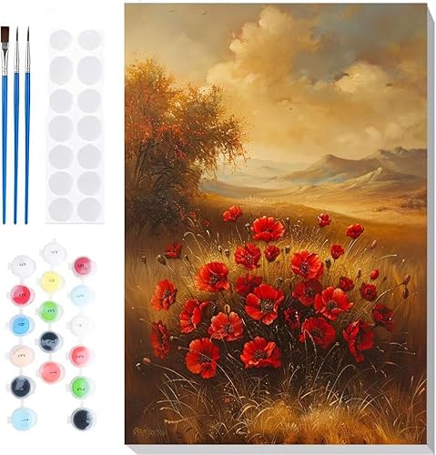 Malen Nach Zahlen Erwachsene, Malen nach Zahlen Kinder Rosen Blumen DIY Handgemal Acryl Ölmalerei auf Leinwand mit Pinseln, Wanddekoration Zuhause, Kreatives Hobby, Ohne Rahmen 8 x 12 in B-75 von Generic
