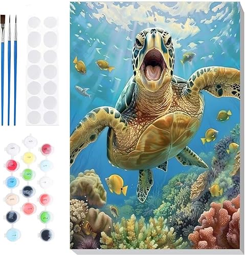 Malen Nach Zahlen Erwachsene, Malen nach Zahlen Kinder Schildkröten Ozean DIY Handgemal Acryl Ölmalerei auf Leinwand mit Pinseln, Wanddekoration Zuhause, Kreatives Hobby, Ohne Rahmen 8 x 12 in B-25 von Generic