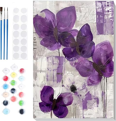 Malen Nach Zahlen Erwachsene, Malen nach Zahlen Kinder Schmetterling Blumen DIY Handgemal Acryl Ölmalerei auf Leinwand mit Pinseln, Wanddekoration Zuhause, Kreatives Hobby, Ohne Rahmen 10x14 in B-35 von Generic