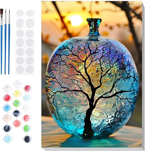 Malen Nach Zahlen Erwachsene, Malen nach Zahlen Kinder Schneebaum DIY Handgemal Acryl Ölmalerei auf Leinwand mit Pinseln, Wanddekoration Zuhause, Kreatives Hobby, Ohne Rahmen 28 x 36 in B-111 von Generic