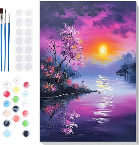 Malen Nach Zahlen Erwachsene, Malen nach Zahlen Kinder Sonnenansicht DIY Handgemal Acryl Ölmalerei auf Leinwand mit Pinseln, Wanddekoration Zuhause, Kreatives Hobby, Ohne Rahmen 32 x 44 in B-101 von Generic