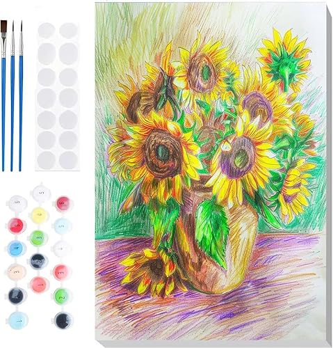 Malen Nach Zahlen Erwachsene, Malen nach Zahlen Kinder Sonnenblumenblumen DIY Handgemal Acryl Ölmalerei auf Leinwand mit Pinseln, Wanddekoration Zuhause, Kreatives Hobby, Ohne Rahmen 36 x 48 in B-104 von Generic