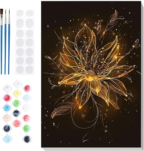 Malen Nach Zahlen Erwachsene, Malen nach Zahlen Kinder Sterne Sonnenblumen DIY Handgemal Acryl Ölmalerei auf Leinwand mit Pinseln, Wanddekoration Zuhause, Kreatives Hobby, Ohne Rahmen 12x16 in B-110 von Generic