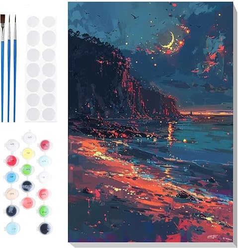 Malen Nach Zahlen Erwachsene, Malen nach Zahlen Kinder Strand Mond DIY Handgemal Acryl Ölmalerei auf Leinwand mit Pinseln, Wanddekoration Zuhause, Kreatives Hobby, Ohne Rahmen 20 x 28 in B-30 Malen Nach Zahlen Erwachsene, Malen nach Zahlen Kinder Strand Mond DIY Handgemal Acryl Ölmalerei auf Leinwand mit Pinseln, Wanddekoration Zuhause, Kreatives Hobby, Ohne Rahmen 20 x 28 in B-30 von Generic