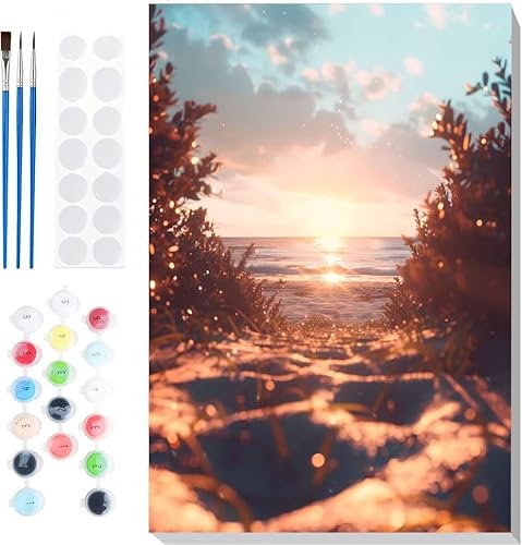Malen Nach Zahlen Erwachsene, Malen nach Zahlen Kinder Strand Wasser DIY Handgemal Acryl Ölmalerei auf Leinwand mit Pinseln, Wanddekoration Zuhause, Kreatives Hobby, Ohne Rahmen 28 x 36 in B-29 von Generic