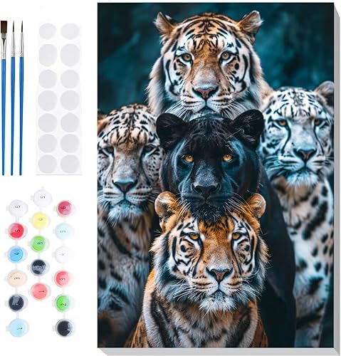 Malen Nach Zahlen Erwachsene, Malen nach Zahlen Kinder Tiger Leopard DIY Handgemal Acryl Ölmalerei auf Leinwand mit Pinseln, Wanddekoration Zuhause, Kreatives Hobby, Ohne Rahmen 36 x 48 in B-66 von Generic