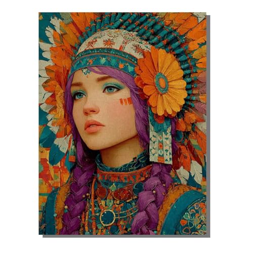 Malen Nach Zahlen Erwachsene Abstrakt, Groß DIY Malen Nach Zahlen Mit Rahmen Indianer, Anfänger Bastelset, Pinsel und 36 Acrylfarbe, Paint by Numbers Basteln für Wand Dekor Geschenk 100x135cm ZBSDK62 von Generic