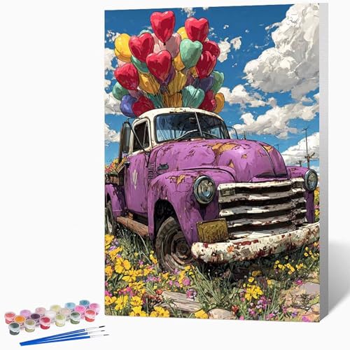 Malen Nach Zahlen Erwachsene Auto Malen Nach Zahlen Ballon, Bastelset Erwachsene Mit 3-Pinseln Und Acrylfarbe, DIY Handgemalt öLgemäLde Kit FüR Geschenke, Zimmer Deko 40x50cm Ohne Rahmen -LKF071335 von Generic
