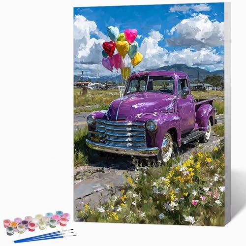 Malen Nach Zahlen Erwachsene Auto Malen Nach Zahlen Ballon, Bastelset Erwachsene Mit 3-Pinseln Und Acrylfarbe, DIY Handgemalt öLgemäLde Kit FüR Geschenke, Zimmer Deko 60×80cm Ohne Rahmen -LKF075243 von Generic