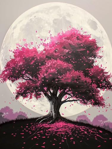 Malen Nach Zahlen Erwachsene Baum, Malen Nach Zahlen Mond, Paint by Numbers Bastelset Erwachsene DIY Handgemalt Ölgemälde Leinwand Kits für Wanddeko, Geschenke für Frauen Anfänger 100x130cm 8-4261 von Generic