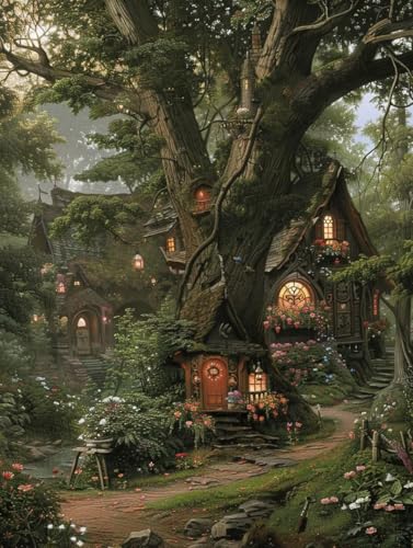 Malen Nach Zahlen Erwachsene Baum Malen Nach Zahlen HäUser, Painting by Numbers, DIY Basteln Erwachsene Handgemalt Ölgemälde Set Mit Pinseln und Acrylfarbe für Zimmer Deko Geschenke 100x135cm 6-2178 von Generic