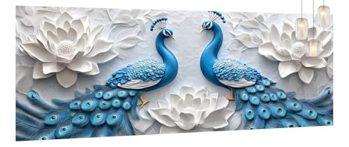 Malen Nach Zahlen Erwachsene Blume,DIY Paint by Numbers für Anfänger und Kinder,Bastelset Handgemalt Ölgemälde Kreativ Set Mit 3-Pinseln und Acrylfarbe,Geschenk Home Wand Décor Pfau 90 X 240cm Y1199 von Generic