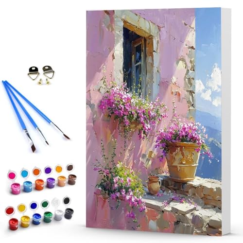 Malen Nach Zahlen Erwachsene Blume Malen Nach Zahlen Bastelset Erwachsene, DIY HüTte Mit Pinseln und Acrylfarben Handgemalt Ölgemälde Leinwand Set, Home Deko Geschenk 50x65 cm Ohne Rahmen -TL2503Q4 von Generic