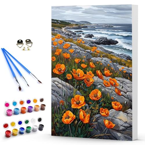 Malen Nach Zahlen Erwachsene Blume Malen Nach Zahlen Bastelset Erwachsene, DIY Meer Mit Pinseln und Acrylfarben Handgemalt Ölgemälde Leinwand Set, Home Deko Geschenk 30 x 40 CM Ohne Rahmen -TL2503X0 von Generic