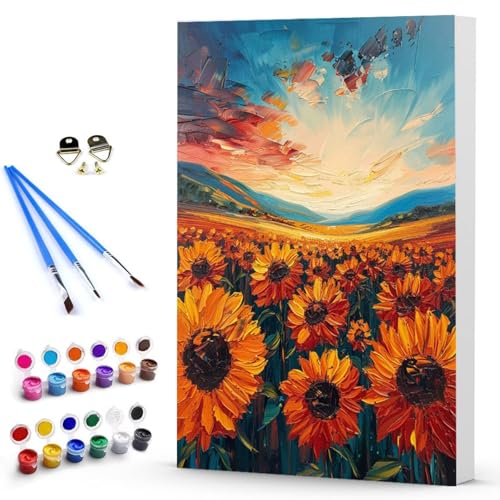 Malen Nach Zahlen Erwachsene Blume Malen Nach Zahlen Bastelset Erwachsene, DIY Sonnenblume Mit Pinseln und Acrylfarben Handgemalt Ölgemälde Leinwand Set, Home Deko 40 x 60 CM Ohne Rahmen -TL25039W von Generic