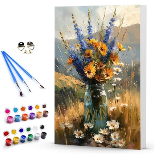 Malen Nach Zahlen Erwachsene Blume Malen Nach Zahlen Bastelset Erwachsene, DIY Vase Mit Pinseln und Acrylfarben Handgemalt Ölgemälde Leinwand Set, Home Deko Geschenk (100x135cm) Ohne Rahmen -TL2503867 von Generic
