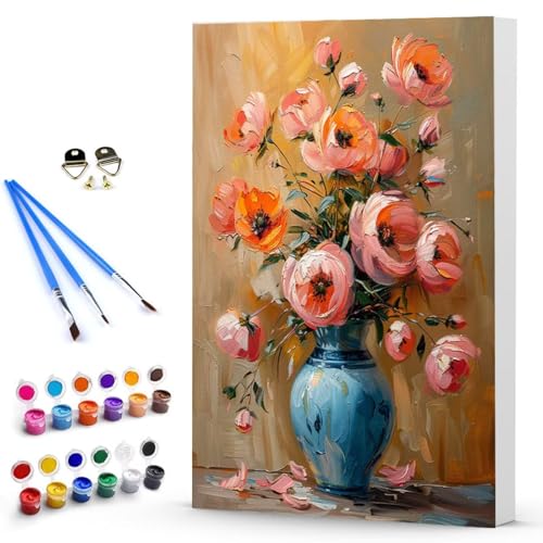 Malen Nach Zahlen Erwachsene Blume Malen Nach Zahlen Bastelset Erwachsene, DIY Vase Mit Pinseln und Acrylfarben Handgemalt Ölgemälde Leinwand Set, Home Deko Geschenk (100x135cm) Ohne Rahmen -TL2503TG von Generic