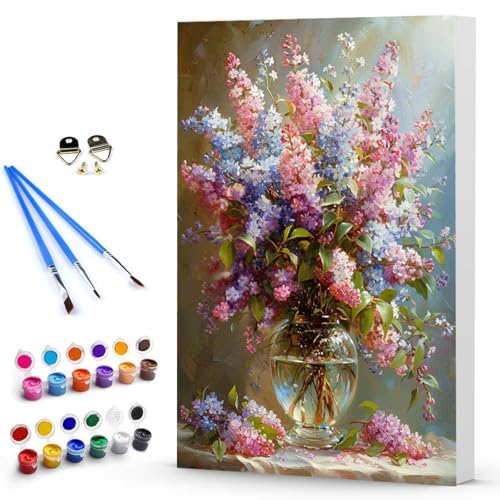 Malen Nach Zahlen Erwachsene Blume Malen Nach Zahlen Bastelset Erwachsene, DIY Vase Mit Pinseln und Acrylfarben Handgemalt Ölgemälde Leinwand Set, Home Deko Geschenk (30x40cm) Ohne Rahmen -TL2503XT von Generic