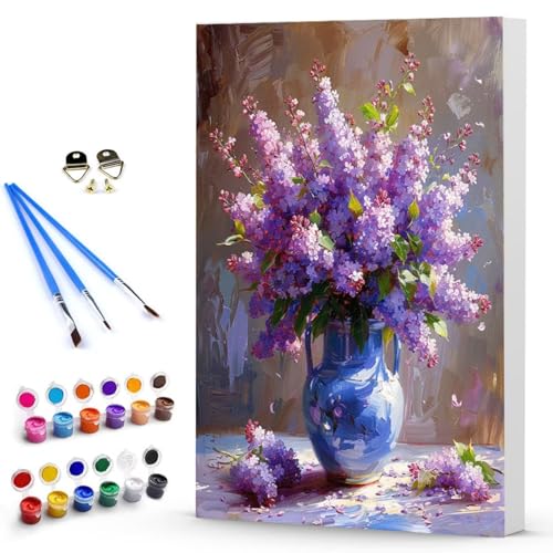Malen Nach Zahlen Erwachsene Blume Malen Nach Zahlen Bastelset Erwachsene, DIY Vase Mit Pinseln und Acrylfarben Handgemalt Ölgemälde Leinwand Set, Home Deko Geschenk (60x80cm) Ohne Rahmen -TL250322Y von Generic