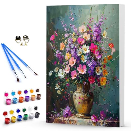 Malen Nach Zahlen Erwachsene Blume Malen Nach Zahlen Bastelset Erwachsene, DIY Vase Mit Pinseln und Acrylfarben Handgemalt Ölgemälde Leinwand Set, Home Deko Geschenk 100 x 135 CM Ohne Rahmen -TL2503TB von Generic