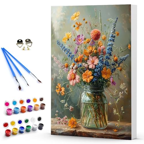 Malen Nach Zahlen Erwachsene Blume Malen Nach Zahlen Bastelset Erwachsene, DIY Vase Mit Pinseln und Acrylfarben Handgemalt Ölgemälde Leinwand Set, Home Deko Geschenk 100 x 135 CM Ohne Rahmen -TL25030F von Generic