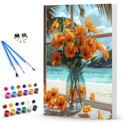 Malen Nach Zahlen Erwachsene Blume Malen Nach Zahlen Bastelset Erwachsene, DIY Vase Mit Pinseln und Acrylfarben Handgemalt Ölgemälde Leinwand Set, Home Deko Geschenk 20 x 30 cm Ohne Rahmen -TL25036D von Generic
