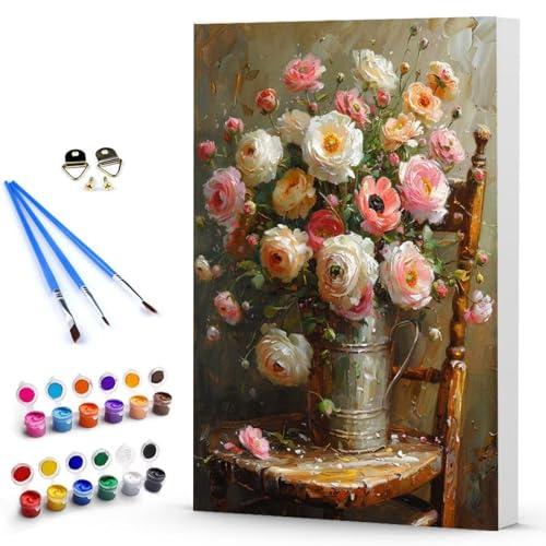 Malen Nach Zahlen Erwachsene Blume Malen Nach Zahlen Bastelset Erwachsene, DIY Vase Mit Pinseln und Acrylfarben Handgemalt Ölgemälde Leinwand Set, Home Deko Geschenk 20x30 cm Ohne Rahmen -TL25034U von Generic
