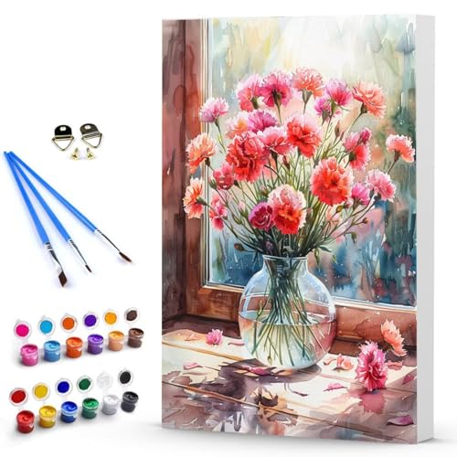Malen Nach Zahlen Erwachsene Blume Malen Nach Zahlen Bastelset Erwachsene, DIY Vase Mit Pinseln und Acrylfarben Handgemalt Ölgemälde Leinwand Set, Home Deko Geschenk 20x30 cm Ohne Rahmen -TL2503LJ von Generic