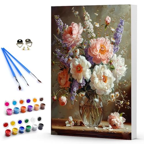 Malen Nach Zahlen Erwachsene Blume Malen Nach Zahlen Bastelset Erwachsene, DIY Vase Mit Pinseln und Acrylfarben Handgemalt Ölgemälde Leinwand Set, Home Deko Geschenk 50x65 cm Ohne Rahmen -TL250322 von Generic