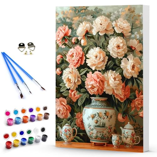 Malen Nach Zahlen Erwachsene Blume Malen Nach Zahlen Bastelset Erwachsene, DIY Vase Mit Pinseln und Acrylfarben Handgemalt Ölgemälde Leinwand Set, Home Deko Geschenk 60 x 80 CM Ohne Rahmen -TL250399 von Generic