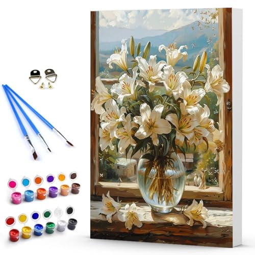 Malen Nach Zahlen Erwachsene Blume Malen Nach Zahlen Bastelset Erwachsene, DIY Vase Mit Pinseln und Acrylfarben Handgemalt Ölgemälde Leinwand Set, Home Deko Geschenk 70 x 95 cm Ohne Rahmen -TL2503YC von Generic