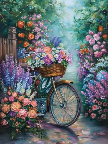 Malen Nach Zahlen Erwachsene Blume Malen Nach Zahlen Fahrrad, Painting by Numbers, DIY Basteln Erwachsene Handgemalt Ölgemälde Set Mit Pinseln und Acrylfarbe für Zimmer Deko Geschenke 40x50cm 6-9706 von Generic