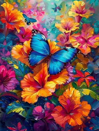 Malen Nach Zahlen Erwachsene Blume Malen Nach Zahlen Schmetterling, Painting by Numbers, DIY Basteln Erwachsene Handgemalt Ölgemälde Set Mit Pinseln und Acrylfarbe für Zimmer Deko 100x130cm T-7926 von Generic